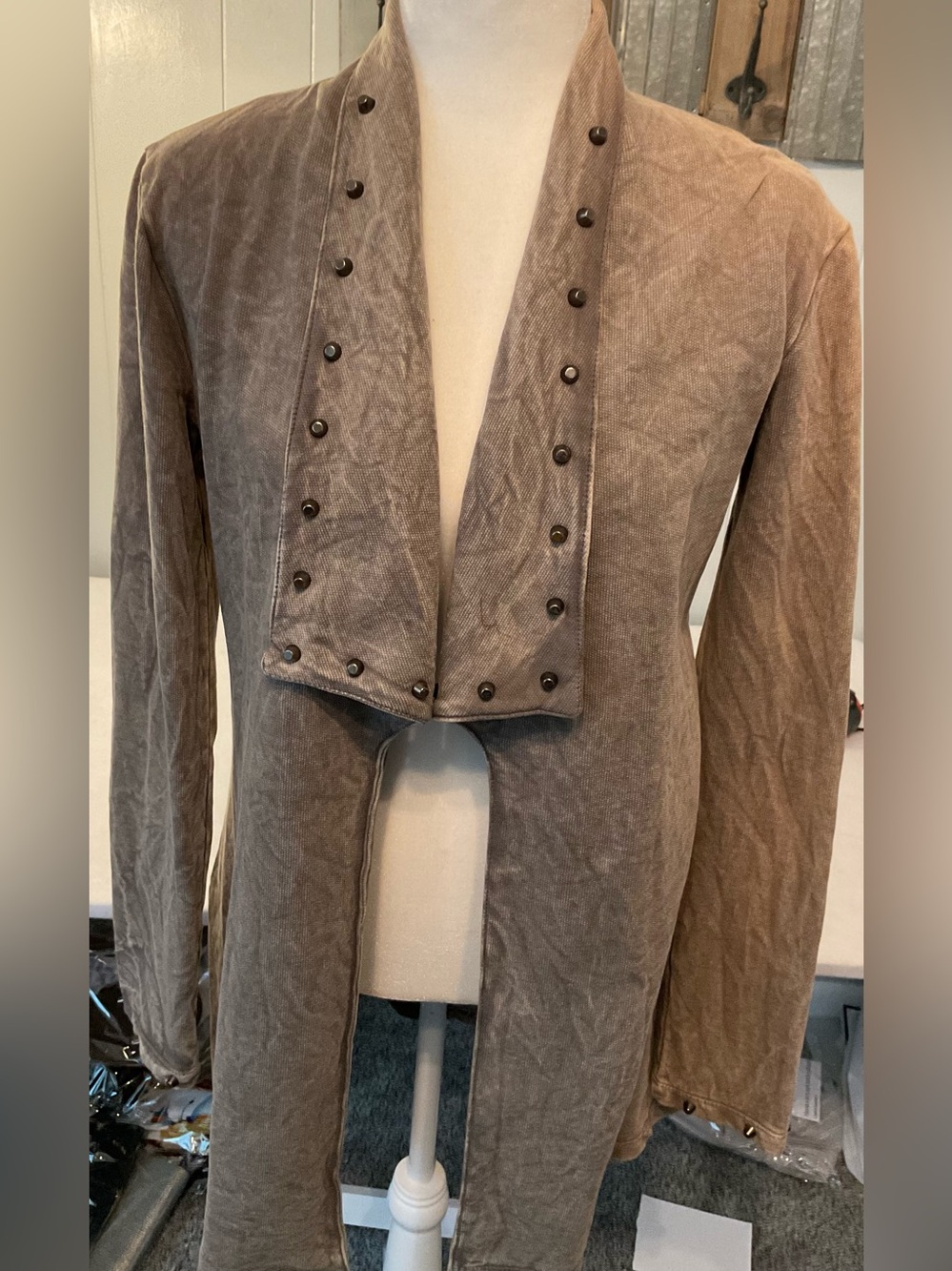 Vocal Apparel Studded Open Front Longline Jacket